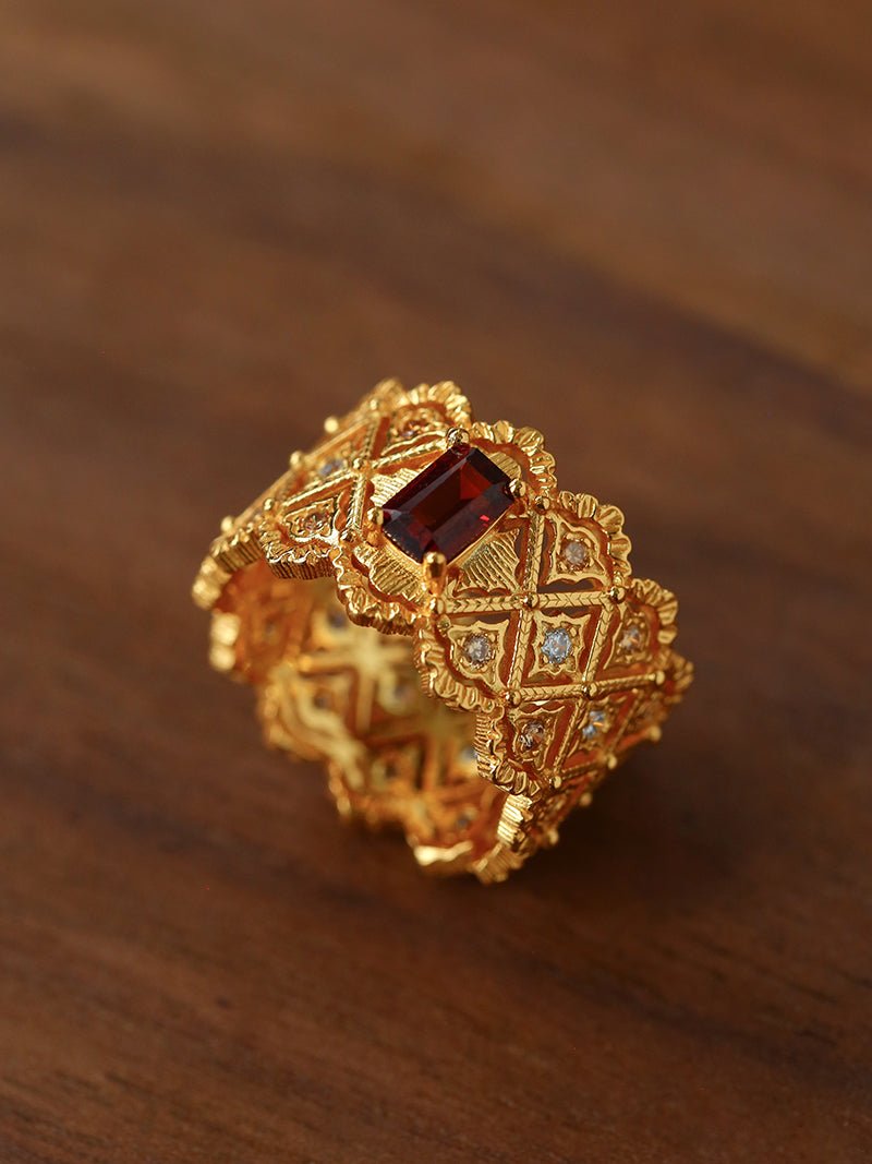 Lace Glow Wide Ring - Silver with Brown - floysun