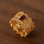 Lace Glow Wide Ring - Silver with Brown - floysun