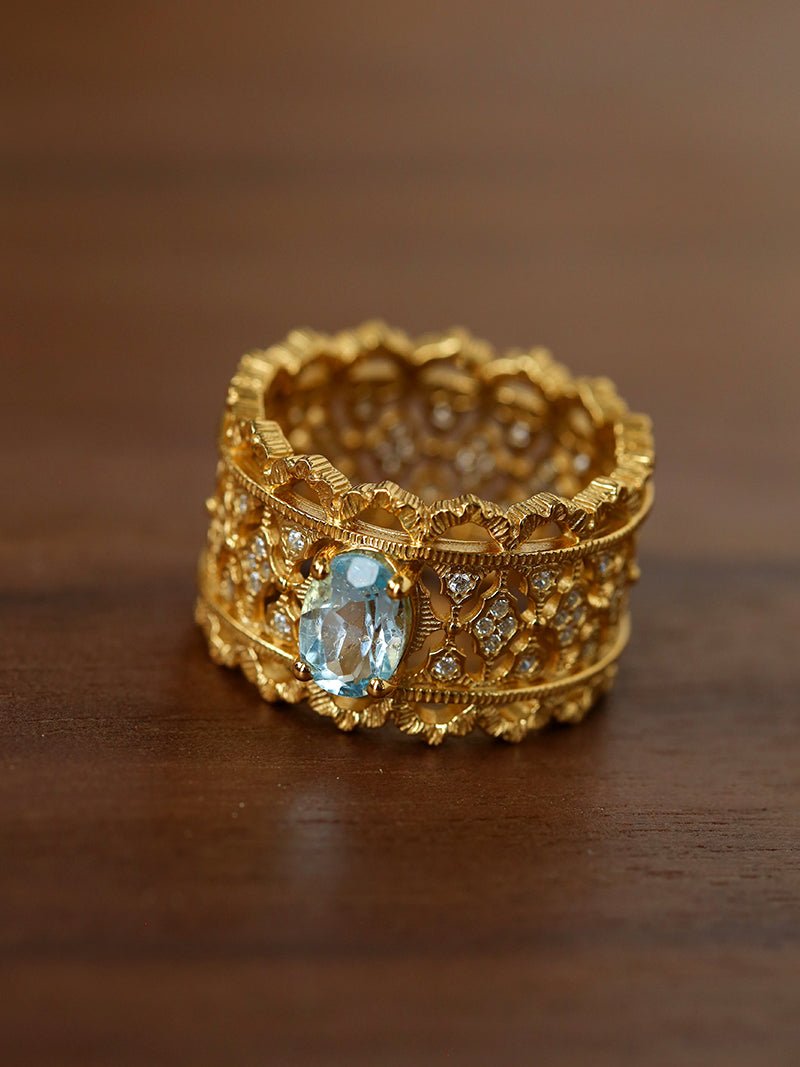 Lace Glow Wide Ring - Silver with Brown - floysun