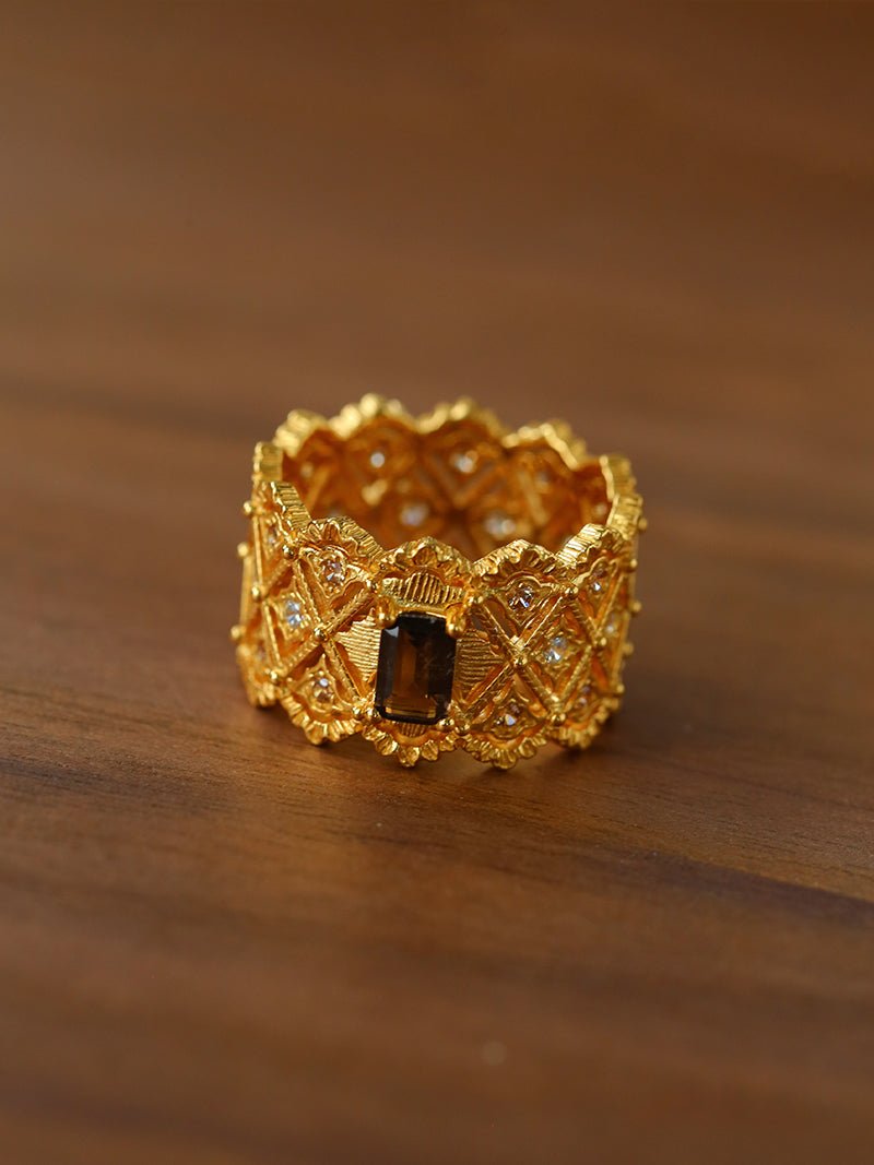Lace Glow Wide Ring - Silver with Brown - floysun