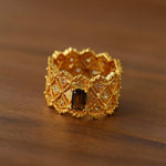 Lace Glow Wide Ring - Silver with Brown - floysun