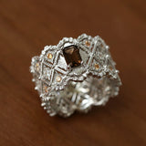 Lace Glow Wide Ring - Silver with Brown - floysun