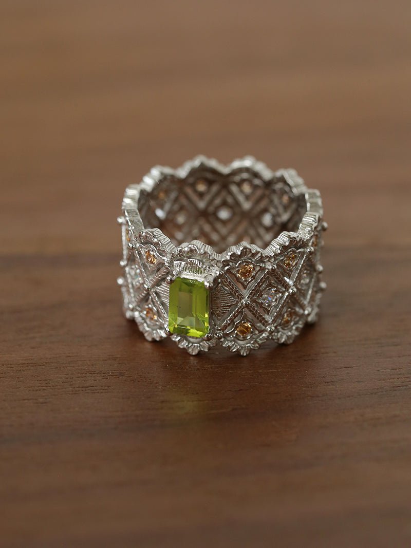 Lace Glow Wide Ring - Silver with Brown - floysun