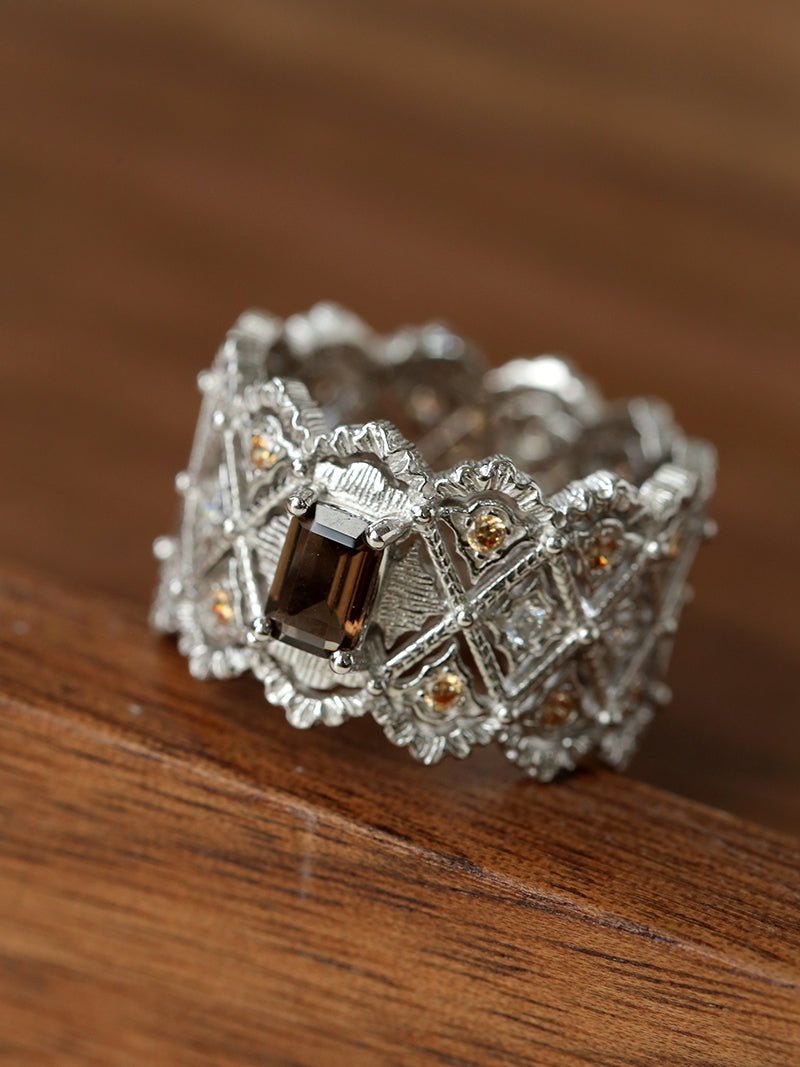 Lace Glow Wide Ring - Silver with Brown - floysun