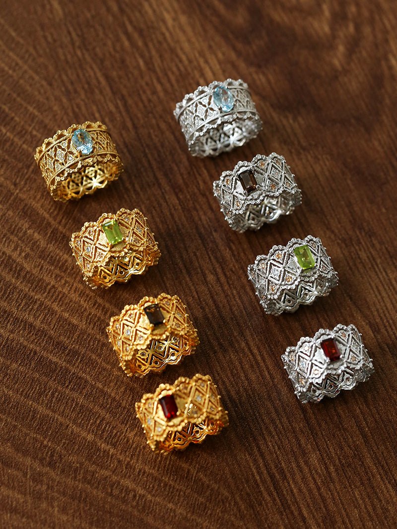 Lace Glow Wide Ring - Silver with Brown - floysun