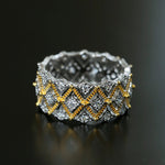 Lace Whisper Wide Ring - Gold and Silver Duo - Tone - floysun