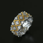 Lace Whisper Wide Ring - Gold and Silver Duo - Tone - floysun