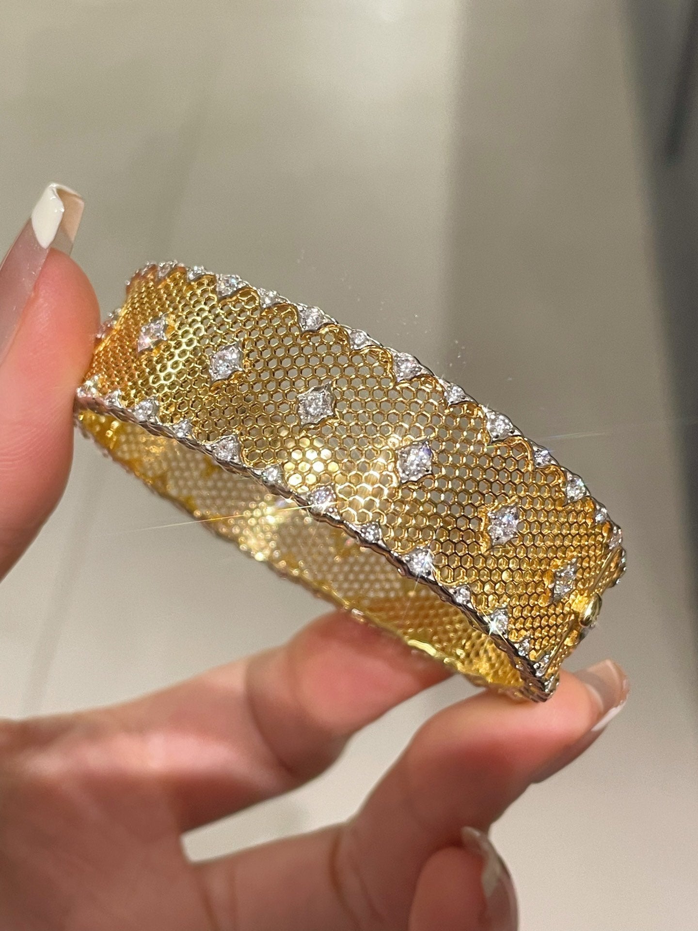 LaceCraft Openwork Pavé Cuff – 18K Gold Vermeil - floysun