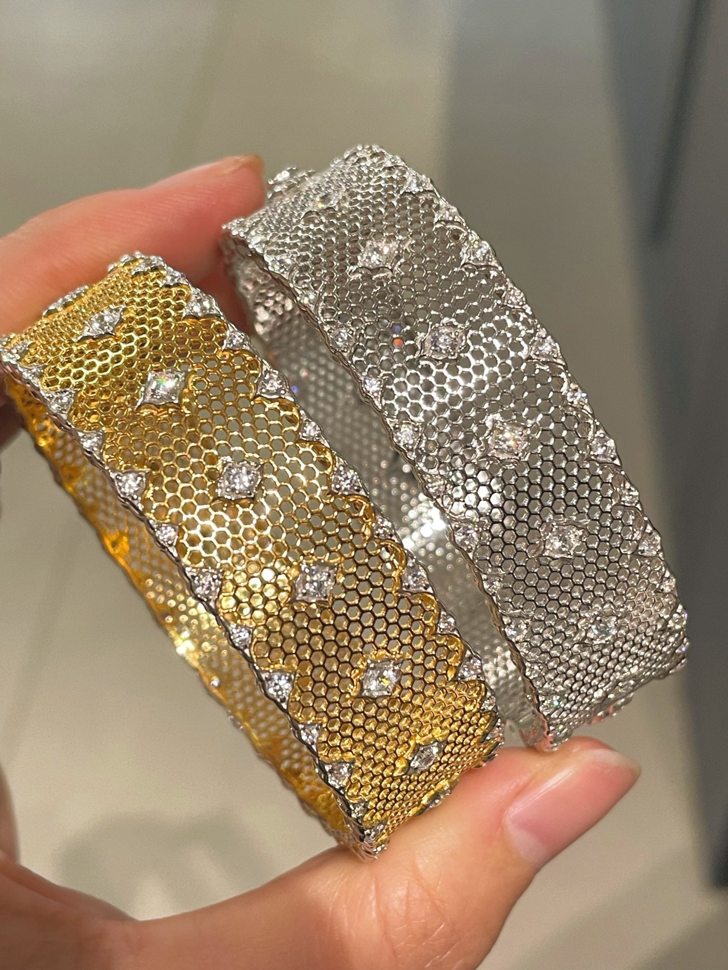 LaceCraft Openwork Pavé Cuff – 18K Gold Vermeil - floysun