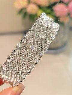 LaceCraft Openwork Pavé Cuff – White Gold Vermeil - floysun