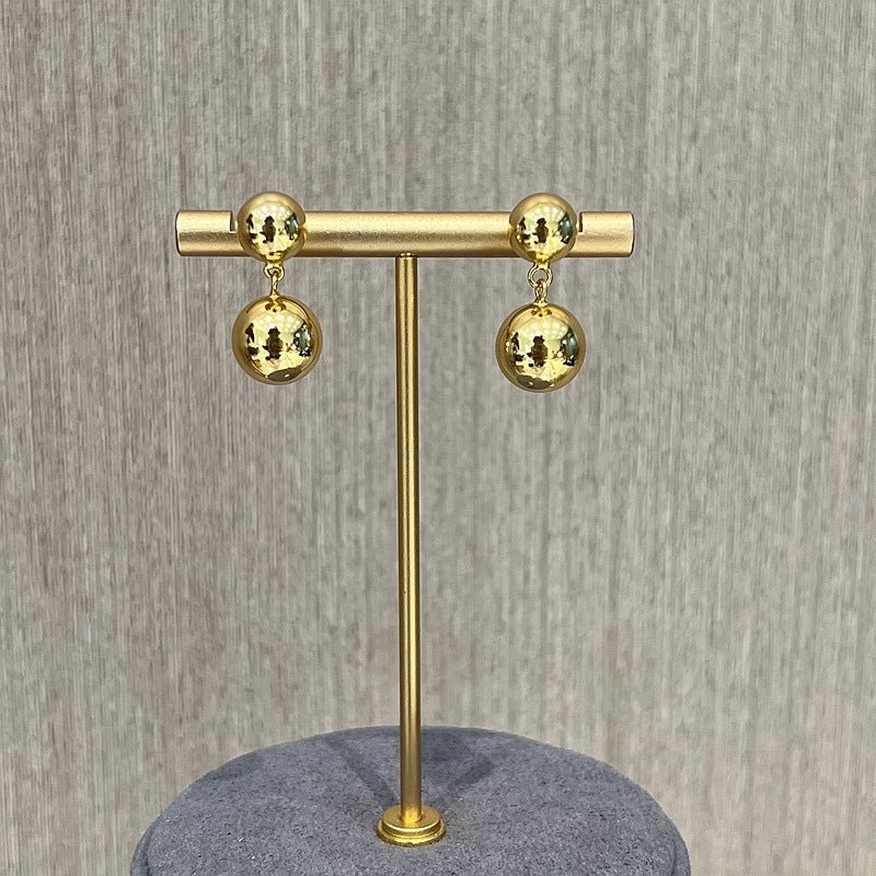 Large and Small Metal Beads Earrings - 18K Gold Vermeil - floysun