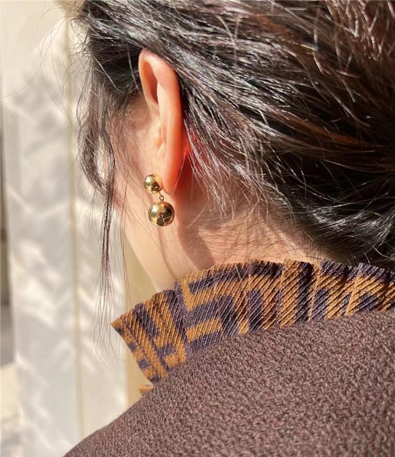 Large and Small Metal Beads Earrings - 18K Gold Vermeil - floysun