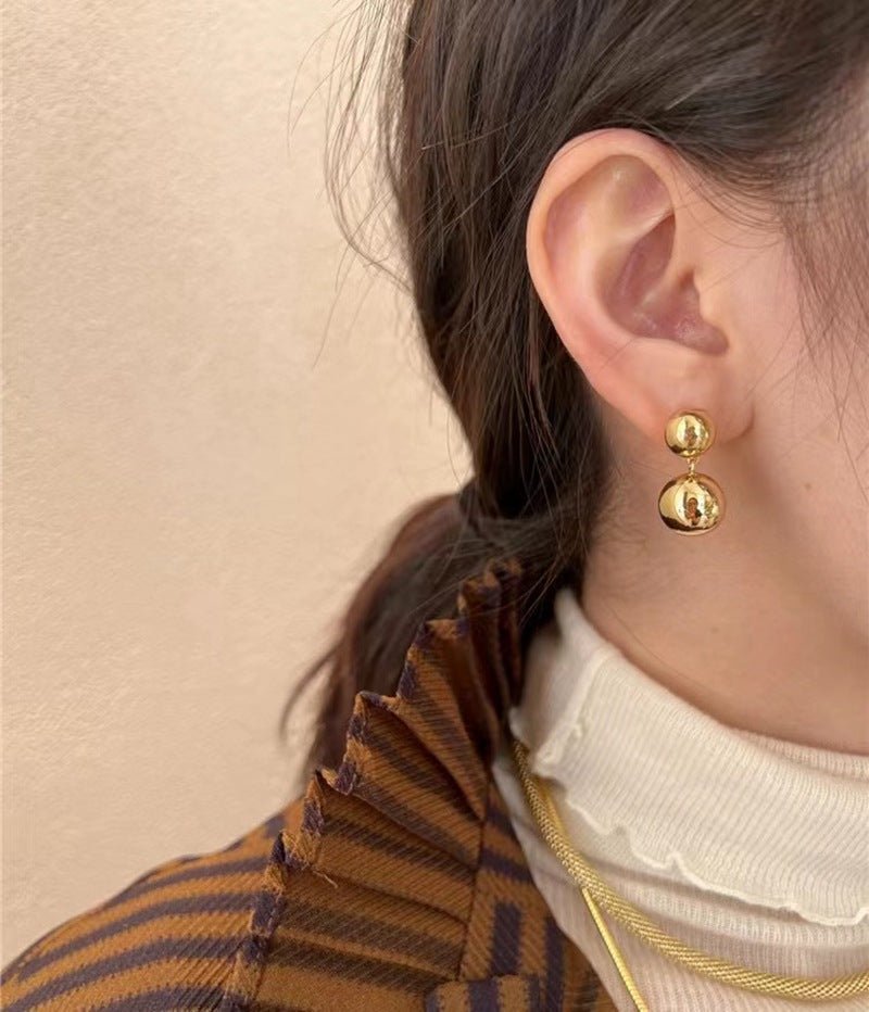 Large and Small Metal Beads Earrings - 18K Gold Vermeil - floysun
