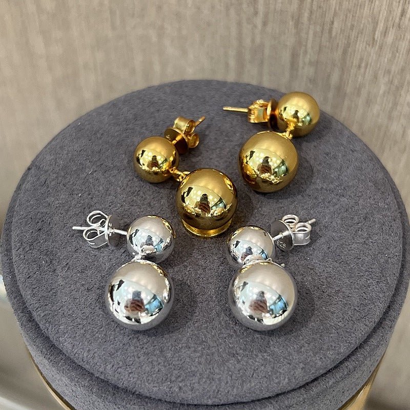 Large and Small Metal Beads Earrings - 18K Gold Vermeil - floysun