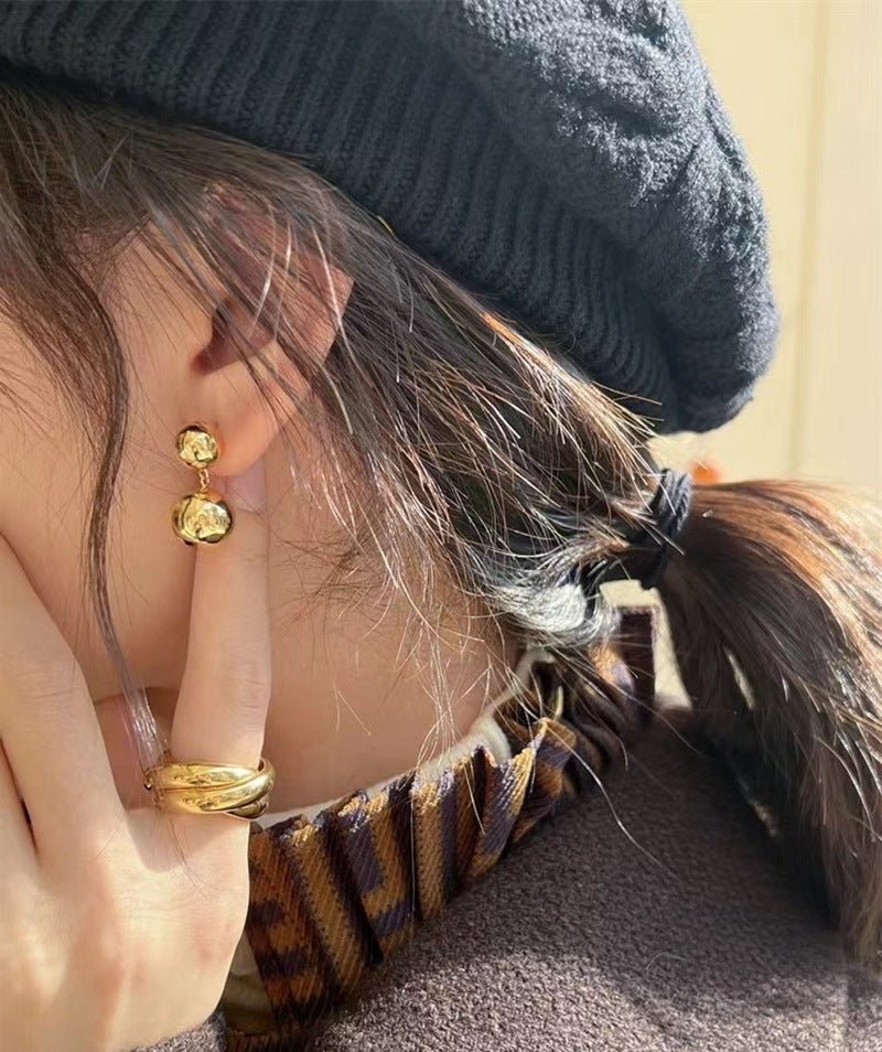 Large and Small Metal Beads Earrings - 18K Gold Vermeil - floysun