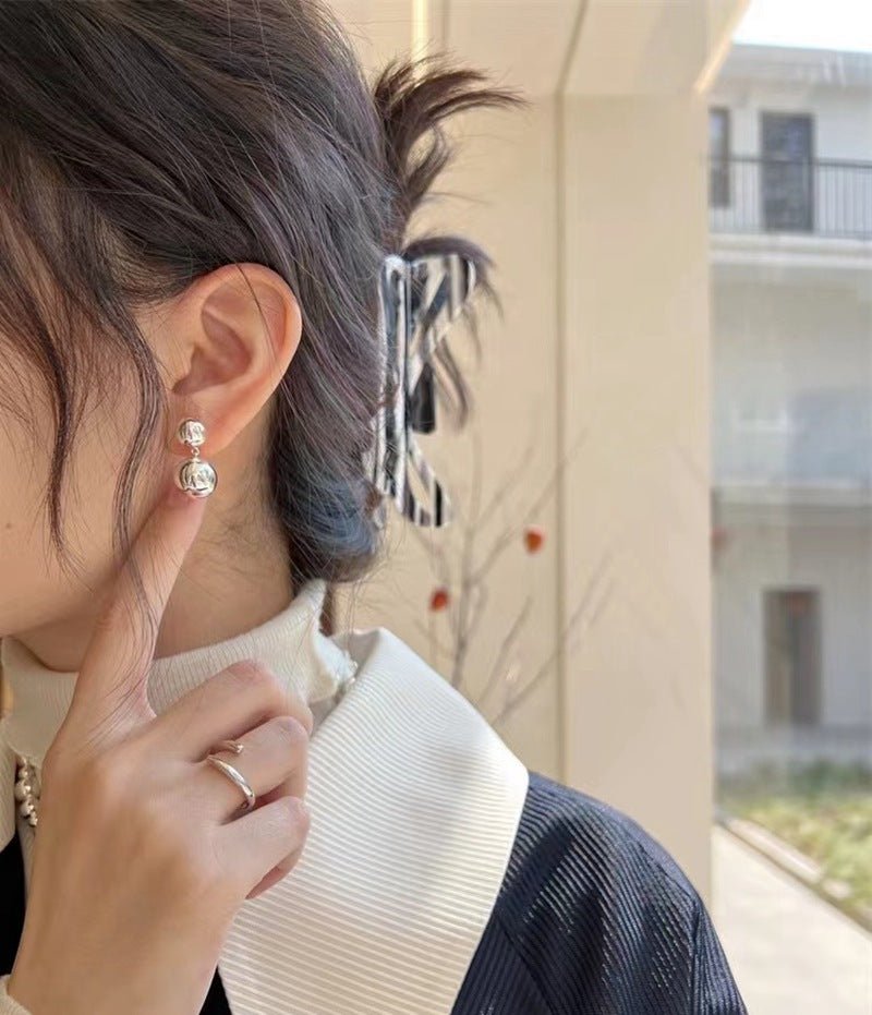 Large and Small Metal Beads Earrings - Sterling Silver - floysun