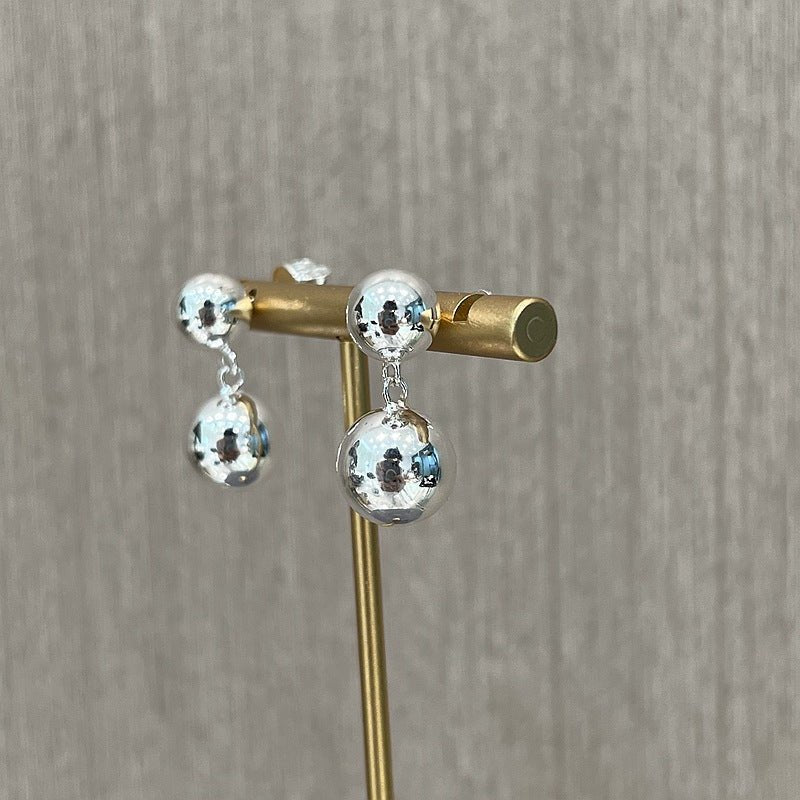 Large and Small Metal Beads Earrings - Sterling Silver - floysun