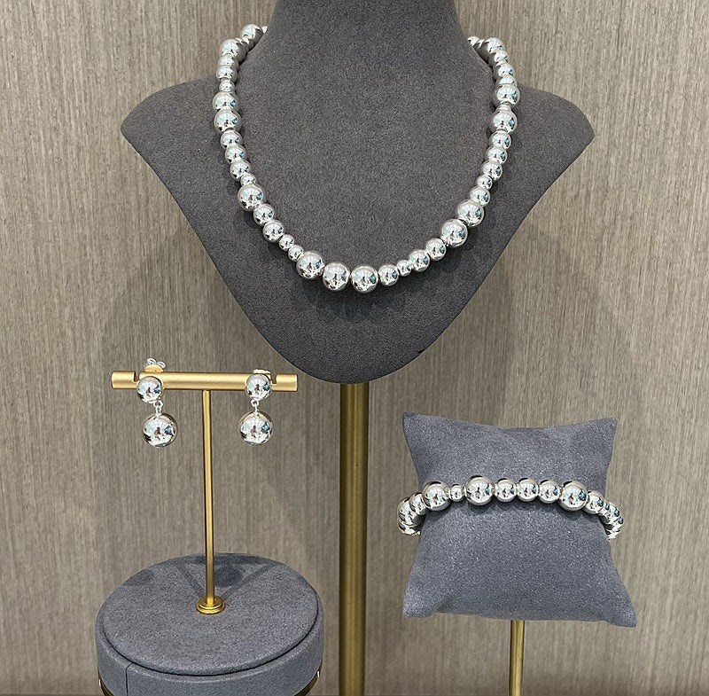 Large and Small Metal Beads Earrings - Sterling Silver - floysun
