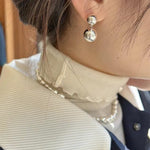 Large and Small Metal Beads Earrings - Sterling Silver - floysun
