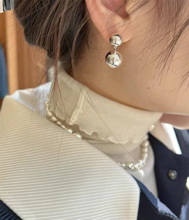 Large and Small Metal Beads Earrings - Sterling Silver - floysun