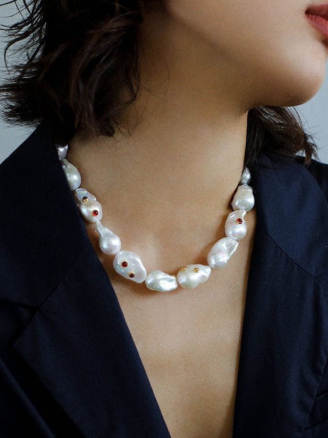 Large Baroque Colored Diamond Pearl Necklace - floysun