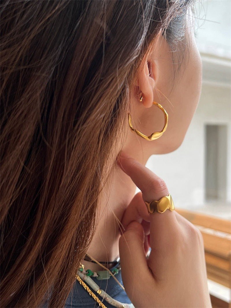 Large Imprint Earrings Irregular Hoop Earrings - floysun