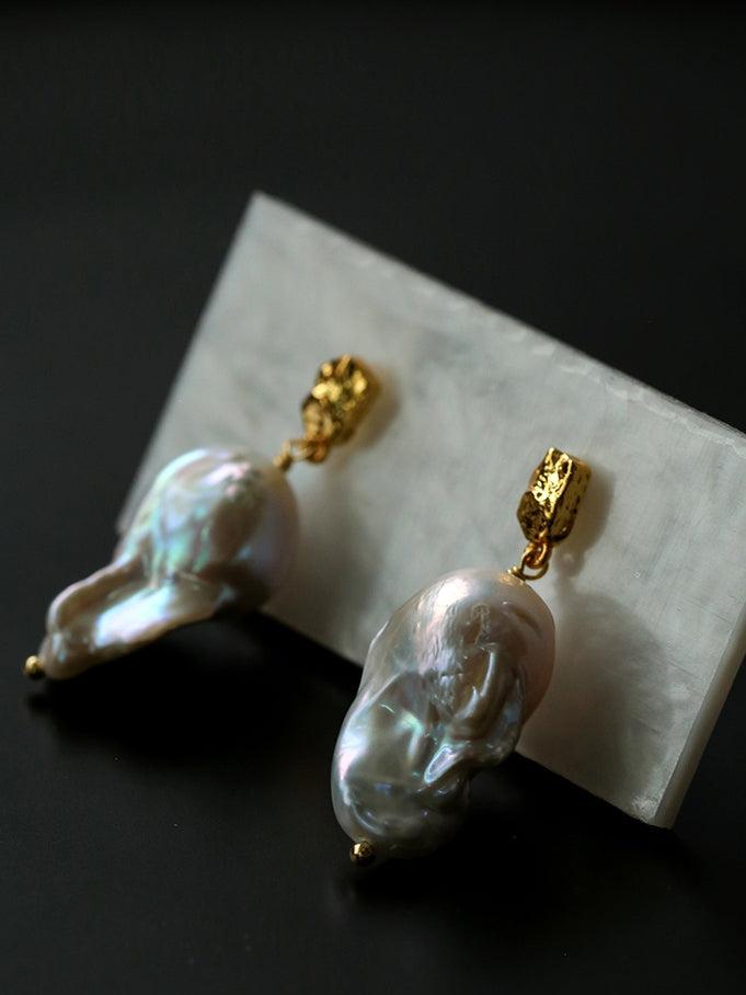 Lava Metal Baroque Pearl Drop Earrings - floysun