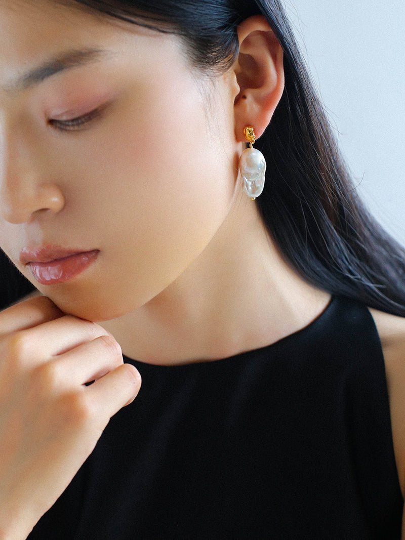 Lava Metal Baroque Pearl Drop Earrings - floysun