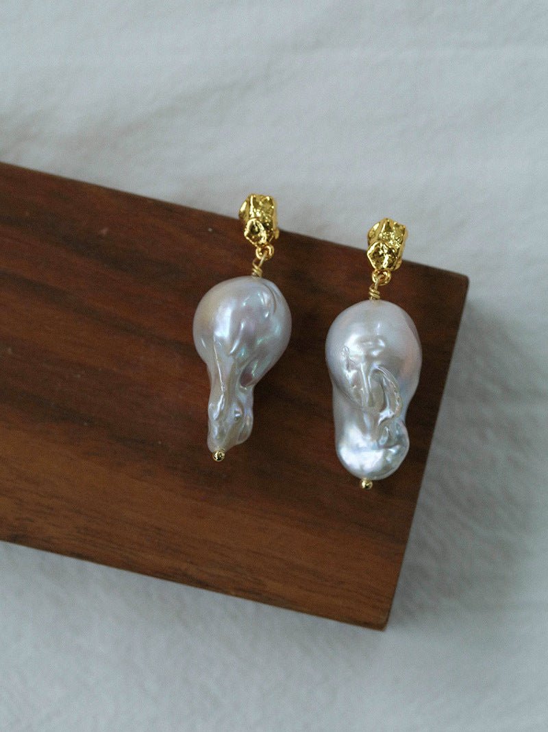Lava Metal Baroque Pearl Drop Earrings - floysun
