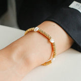 Lava Metal Fragment and Baroque Pearl Beaded Bracelet - floysun