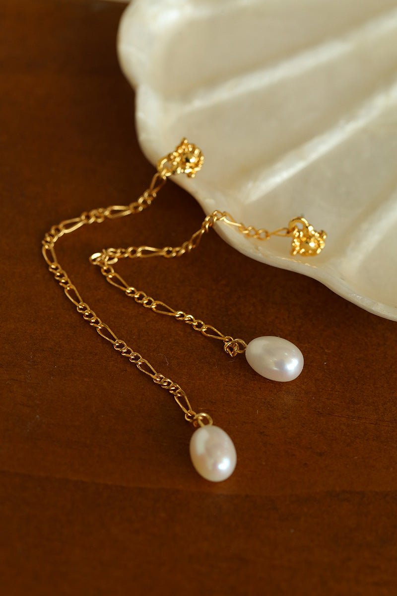Lava Series Oval Pearl Long Earrings - floysun