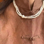 Layered Freshwater Pearl & Mother - of - Pearl Necklace with Baroque Centerpiece - floysun