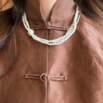 Layered Freshwater Pearl & Mother - of - Pearl Necklace with Baroque Centerpiece - floysun