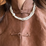 Layered Freshwater Pearl & Mother - of - Pearl Necklace with Baroque Centerpiece - floysun