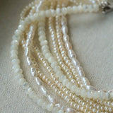Layered Freshwater Pearl & Mother - of - Pearl Necklace with Baroque Centerpiece - floysun