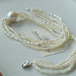 Layered Freshwater Pearl & Mother - of - Pearl Necklace with Baroque Centerpiece - floysun