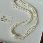 Layered Freshwater Pearl & Mother - of - Pearl Necklace with Baroque Centerpiece - floysun