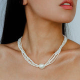 Layered Freshwater Pearl & Mother - of - Pearl Necklace with Baroque Centerpiece - floysun