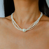 Layered Freshwater Pearl & Mother - of - Pearl Necklace with Baroque Centerpiece - floysun