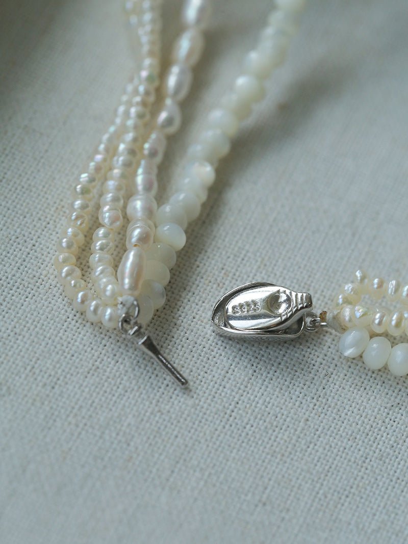 Layered Freshwater Pearl & Mother - of - Pearl Necklace with Baroque Centerpiece - floysun