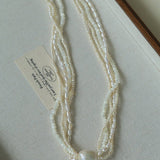 Layered Freshwater Pearl & Mother - of - Pearl Necklace with Baroque Centerpiece - floysun