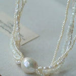 Layered Freshwater Pearl & Mother - of - Pearl Necklace with Baroque Centerpiece - floysun
