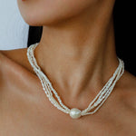 Layered Freshwater Pearl & Mother - of - Pearl Necklace with Baroque Centerpiece - floysun