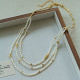 Layered Natural Rice Pearl Necklace - floysun