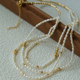 Layered Natural Rice Pearl Necklace - floysun