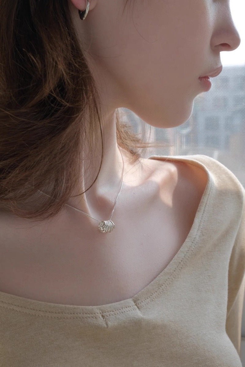 Layered Round Shell Line Pendant Necklace 925 Sterling Silver - floysun