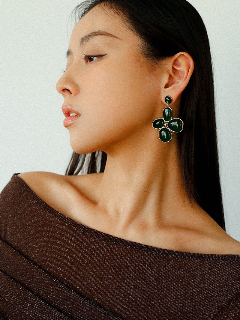 Lilac Blossom Green Glass Earrings - floysun