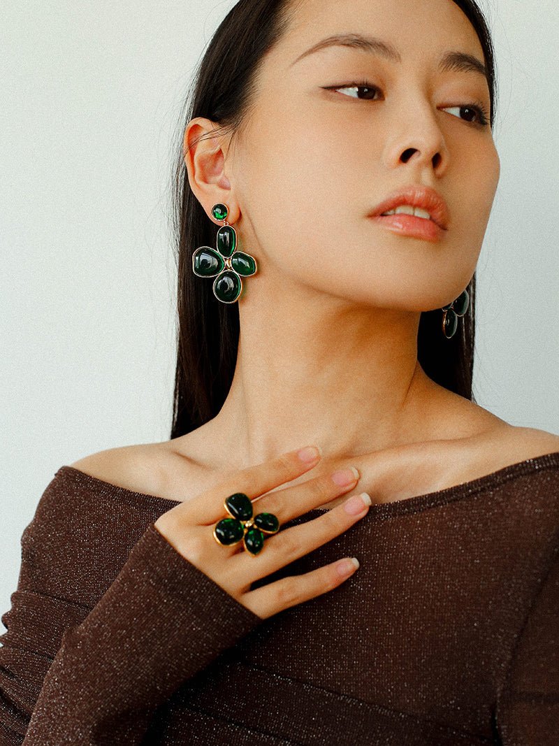 Lilac Blossom Green Glass Earrings - floysun