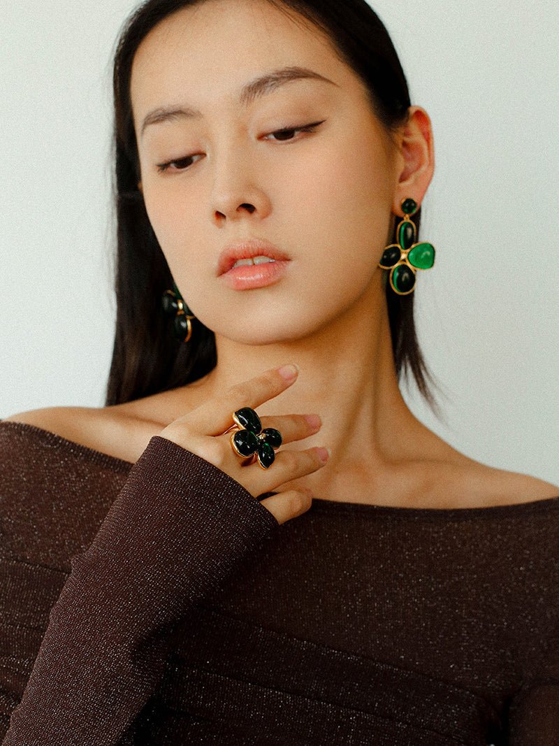 Lilac Blossom Green Glass Earrings - floysun