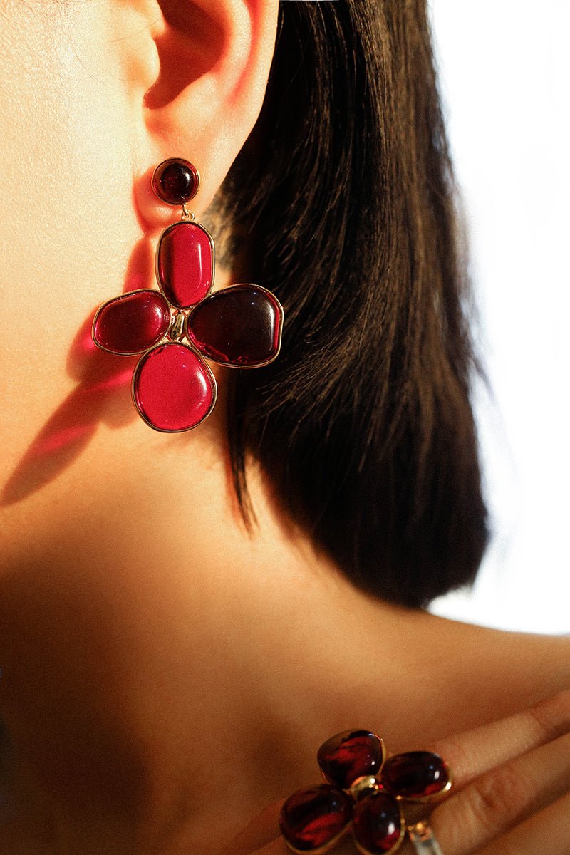 Lilac Blossom Red Glass Earrings - floysun